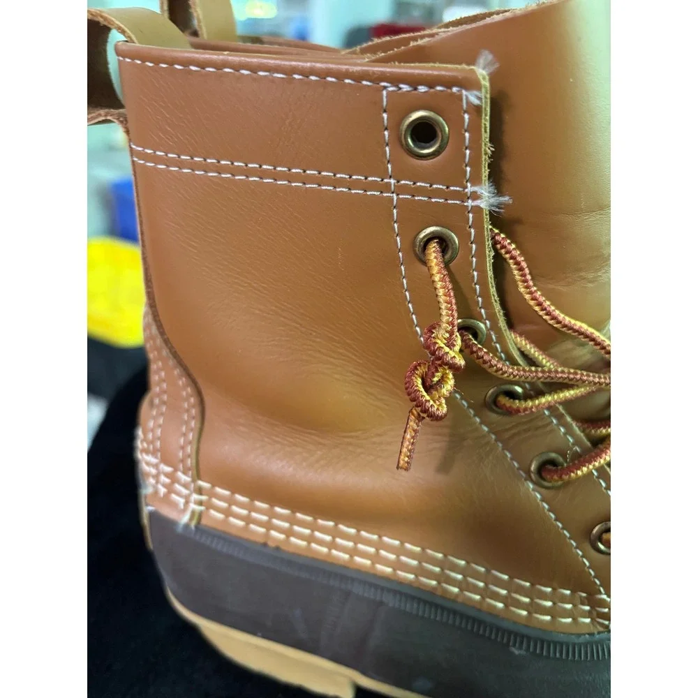 LL Bean Boots 8 Inch Duck Boots Mens Brown Tan Leather Waterproof Made in Maine